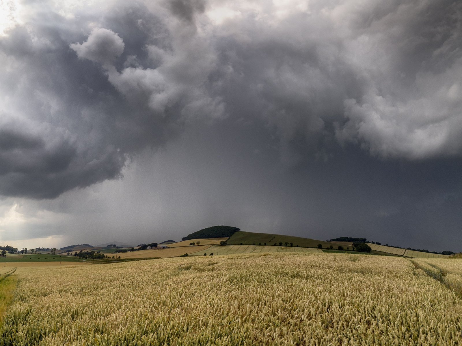 A view of a storm from a field